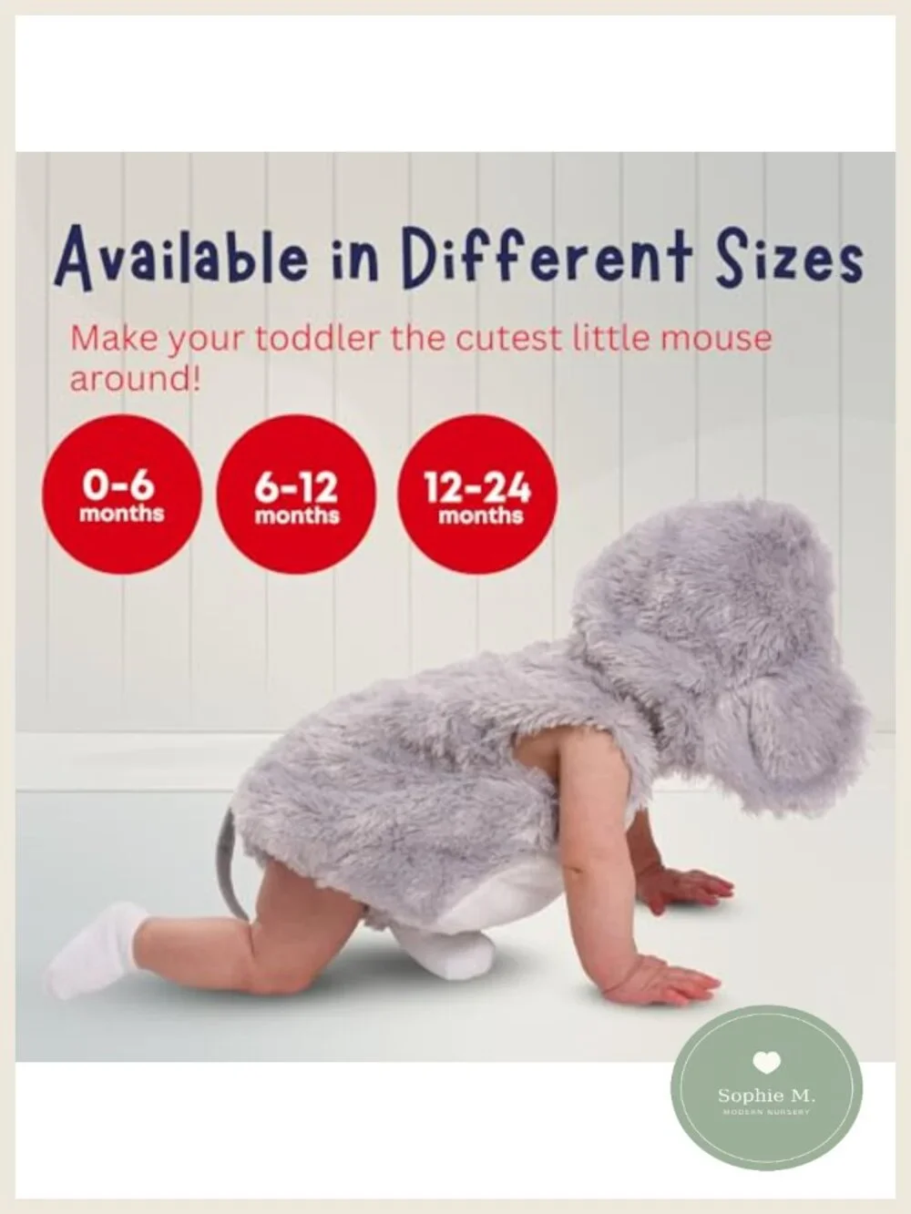 Baby Mouse Costume for Toddlers, Plush Polyester, Velcro Closure, Halloween